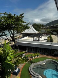 View from room overlooking restaurant and smaller pool