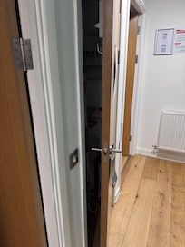 Cloakroom door latch broken and won’t stay home.