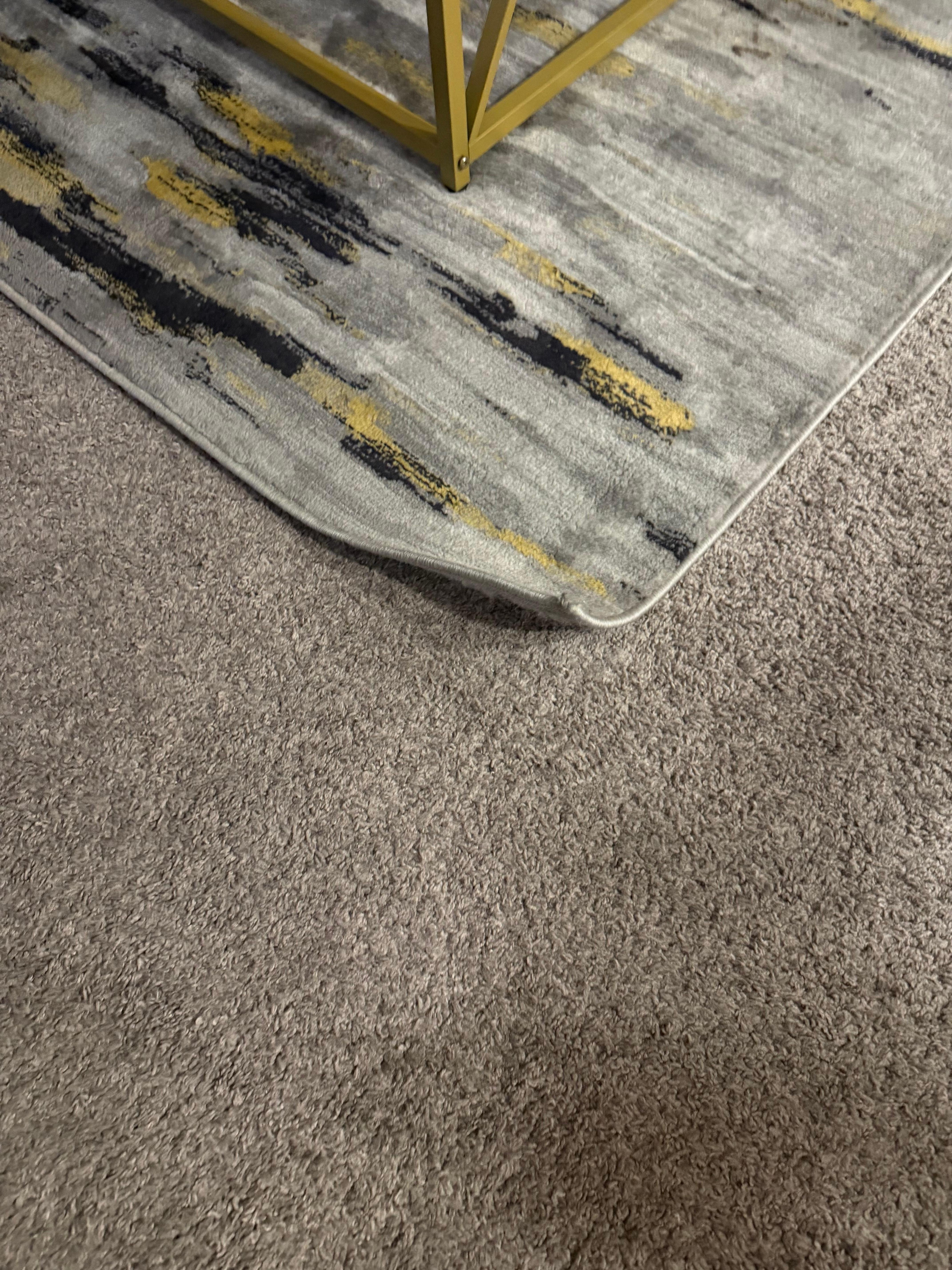 Throw rug over carpet, tripped a few times 
Carpet was dirty and smelled 