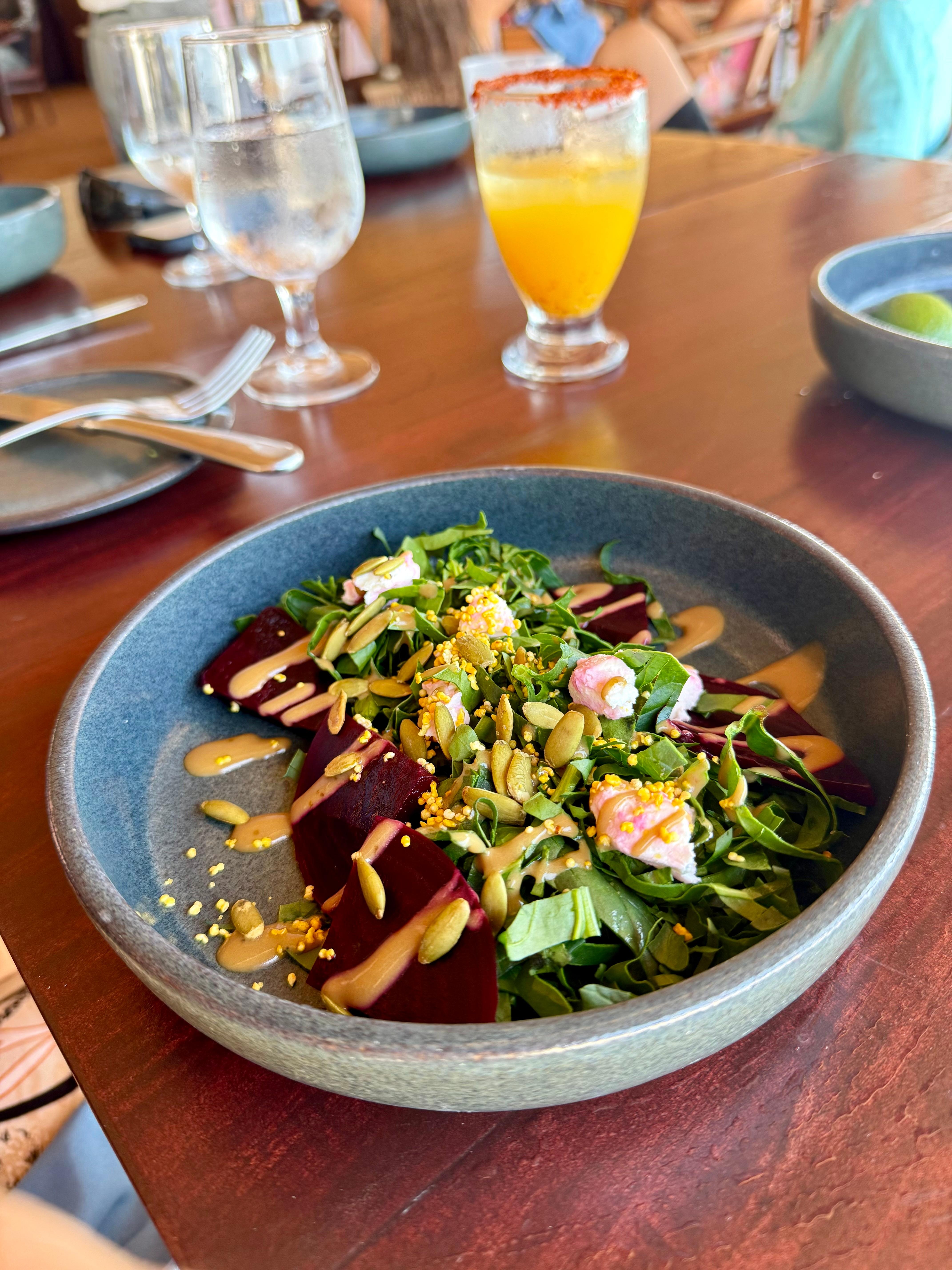 Delicious lunch with a gorgeous view of the beach