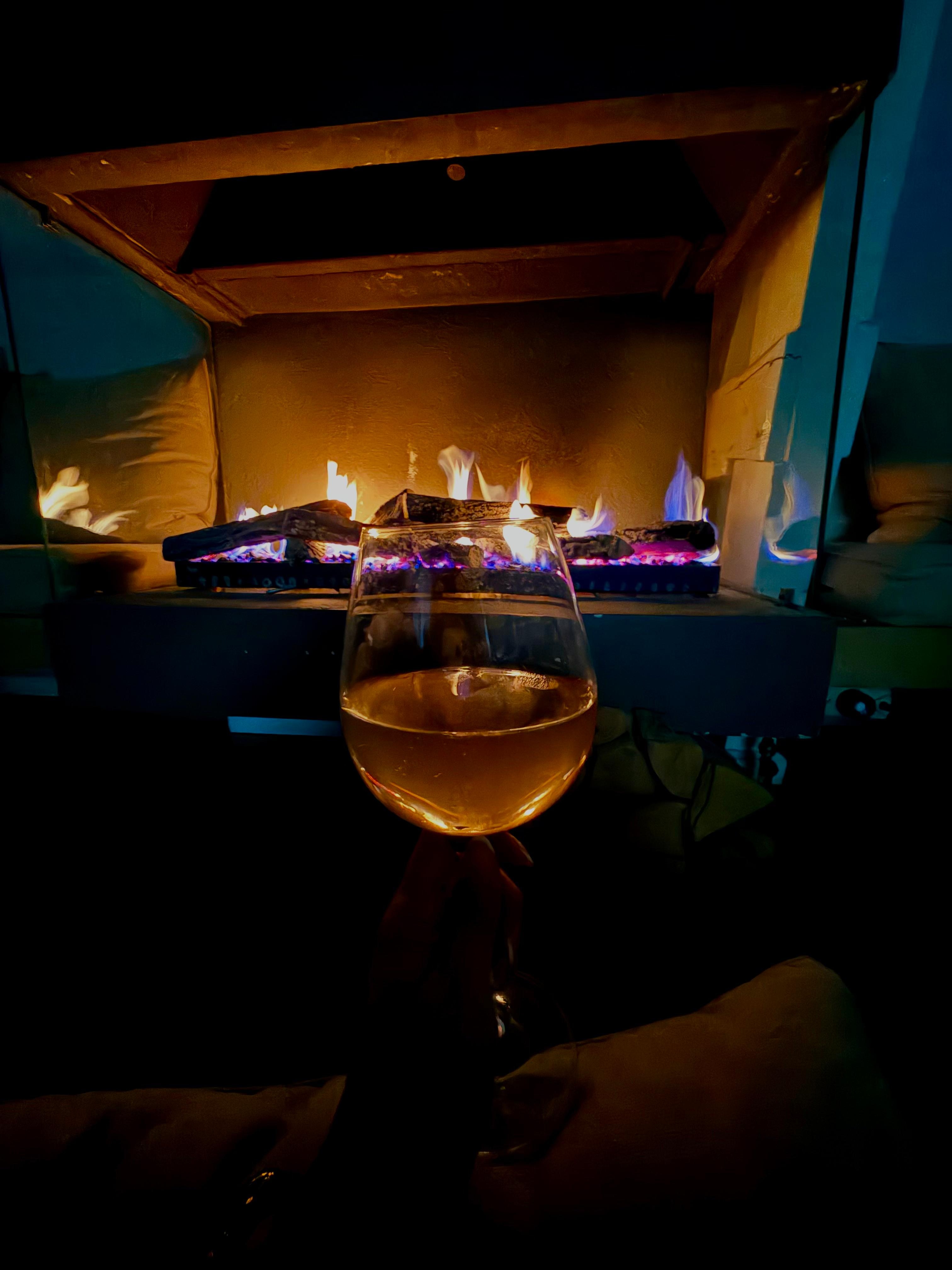 Cozy night enjoying the warmth of the fireplace