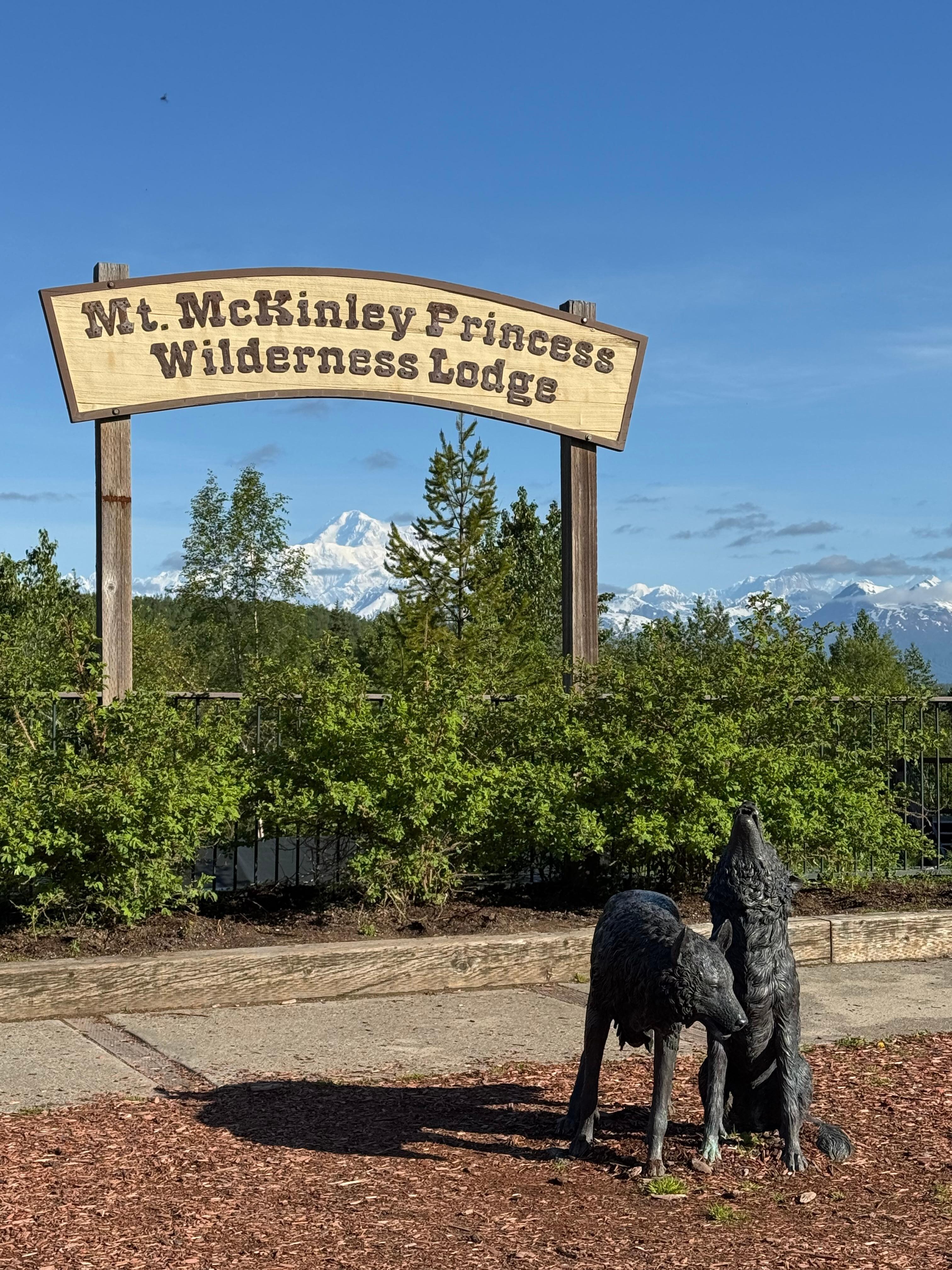 Clear skies allowed gorgeous views, McKinley/Denali visible through sign