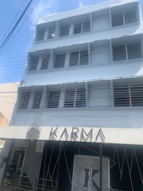 I front of the apartments building