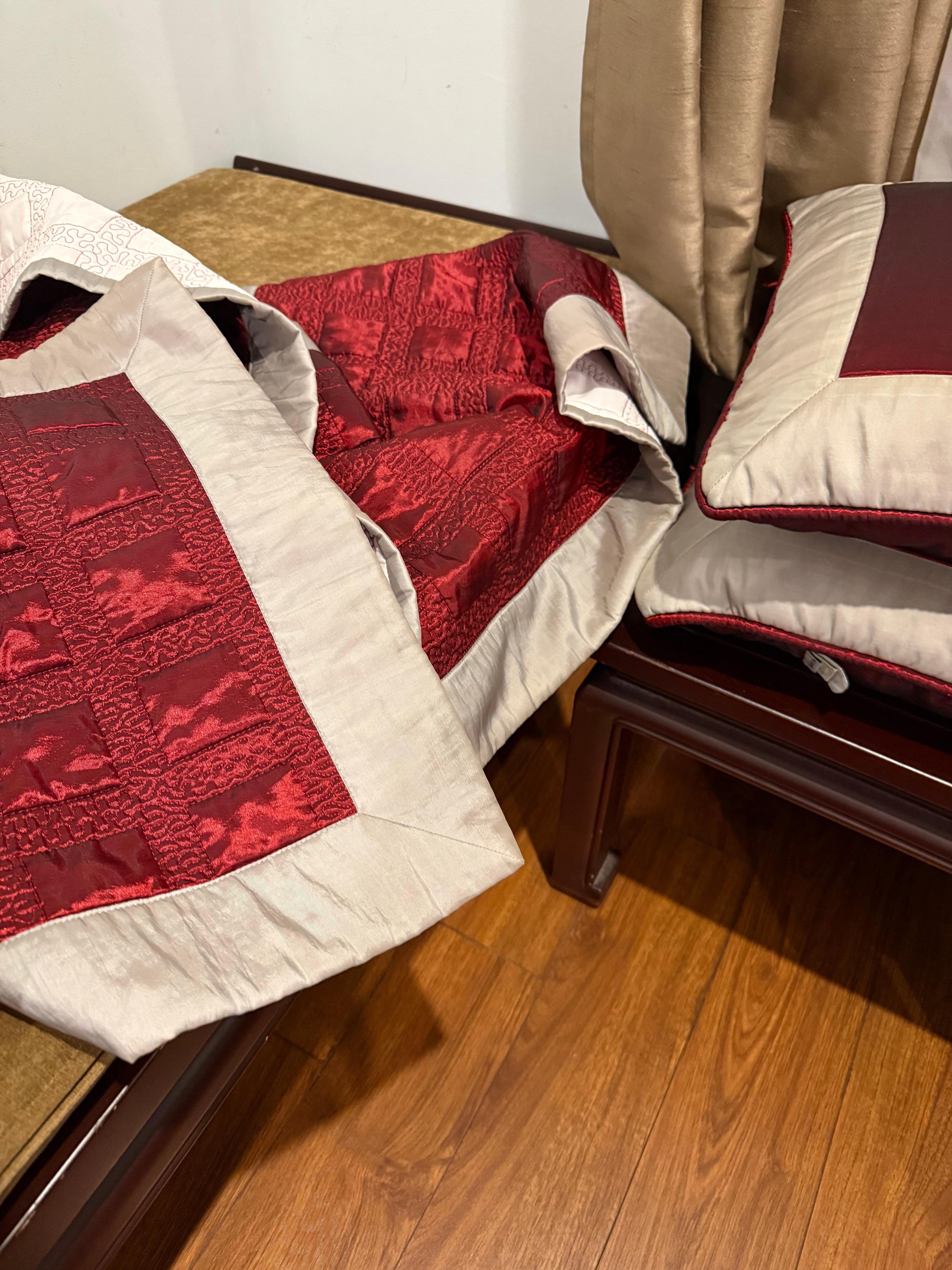 Stains on cushion and runner which was laid on the bed