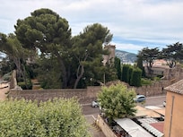 The view from our third floor room with balcony looked right over the castle!