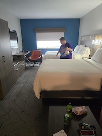 Elevated beds, not all plugs on the stand between the beds worked for us.