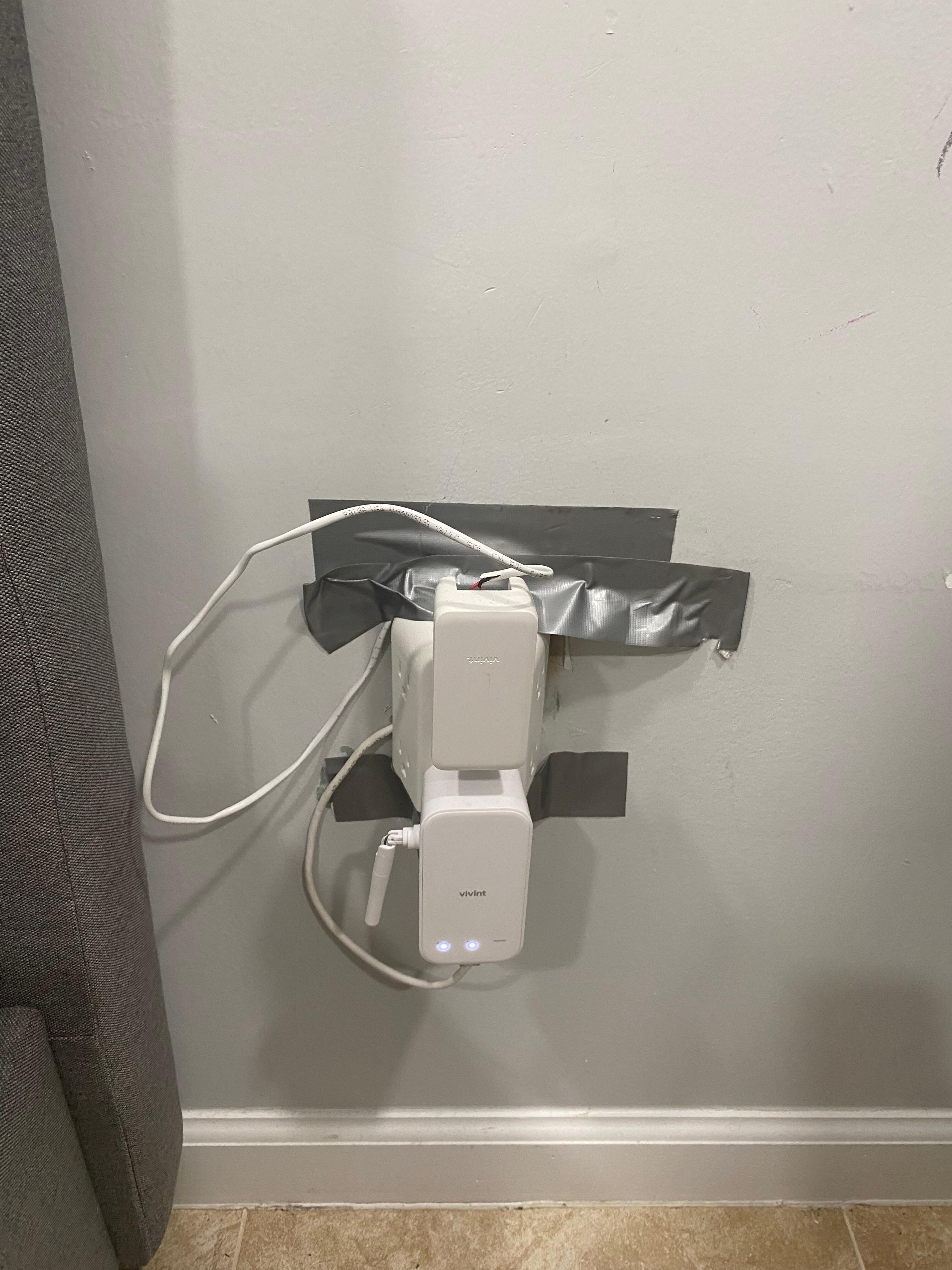 Taped outlets that trips the whole breaker. This was a supposed security system that was taped so guest would not unplug.