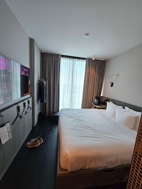 View of the hotel room from the door.