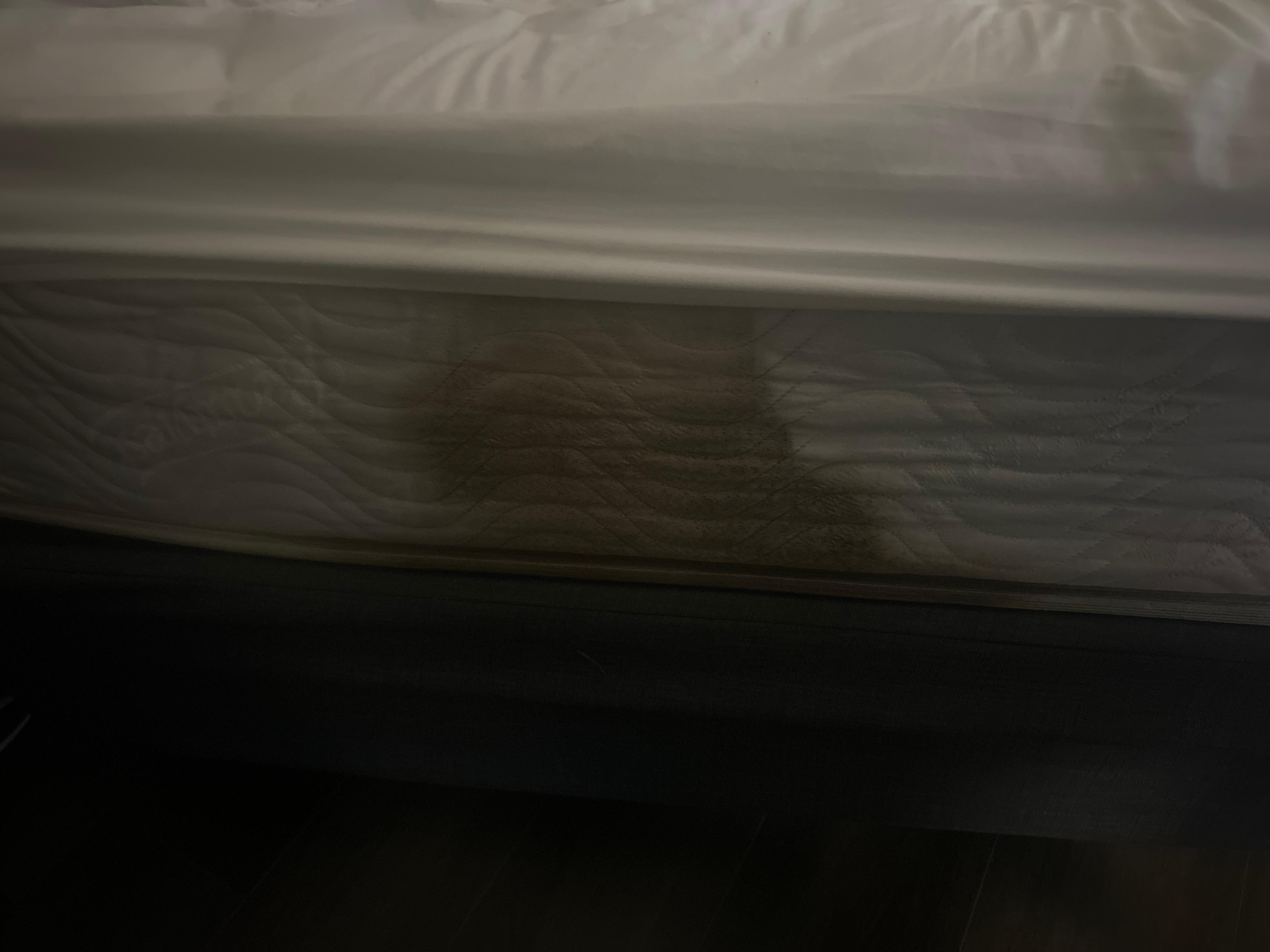 A huge stain on the bed!