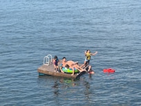 Fun on the swimming raft