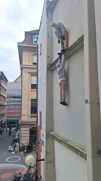 Art week in Basel. We had this cool exhibit hanging outside our window!