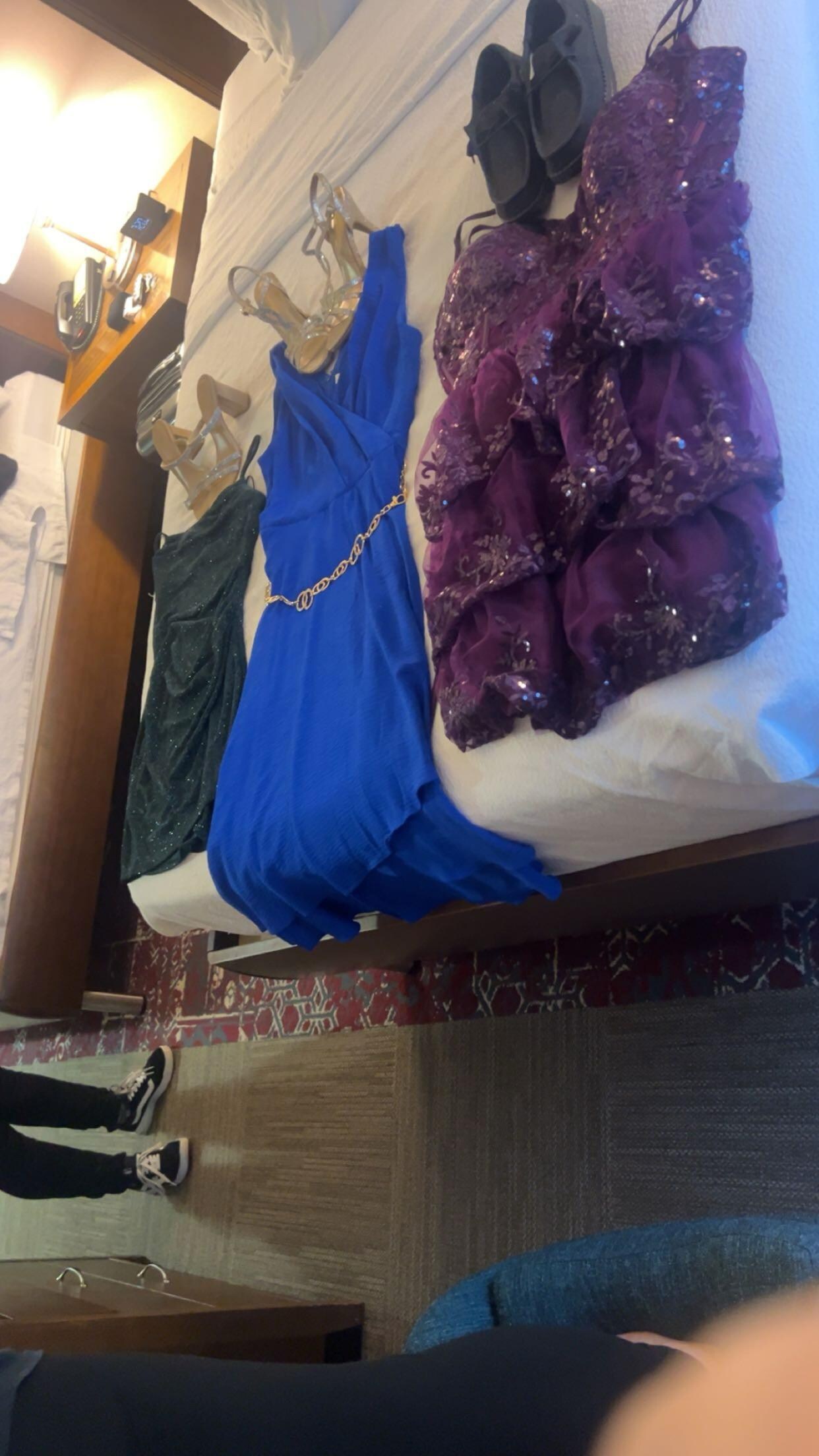 All of our clothes all over the room 