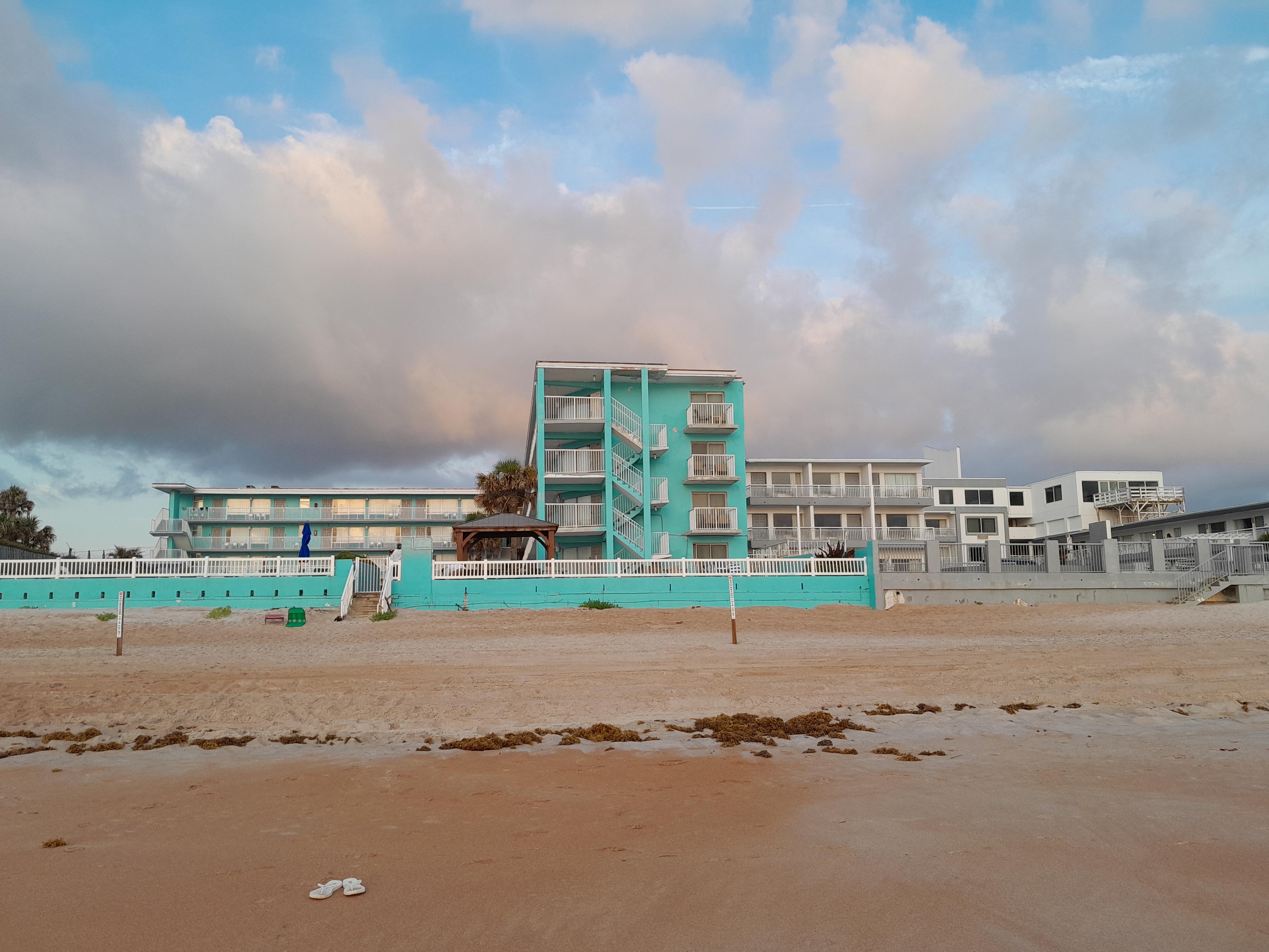 Exterior of motel from the beach