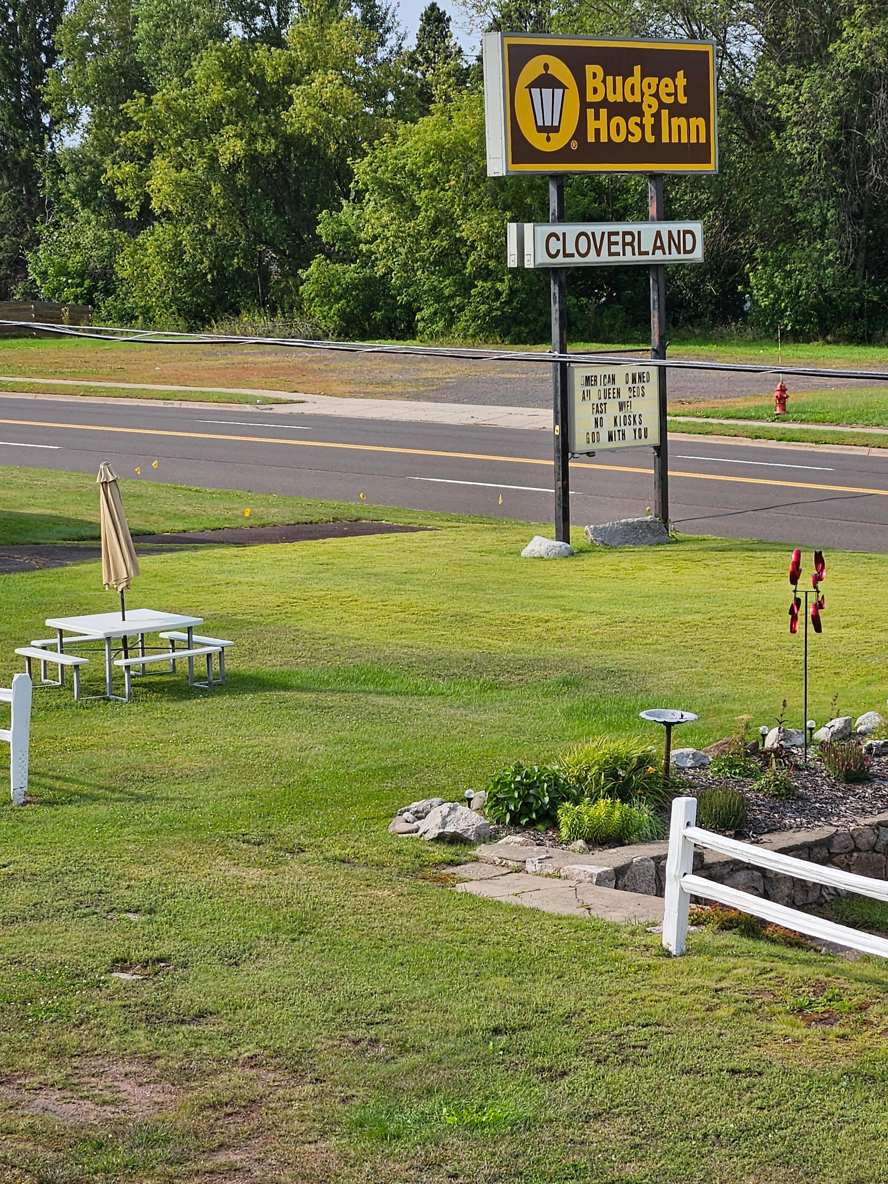 Hotel signage from our second story corner room