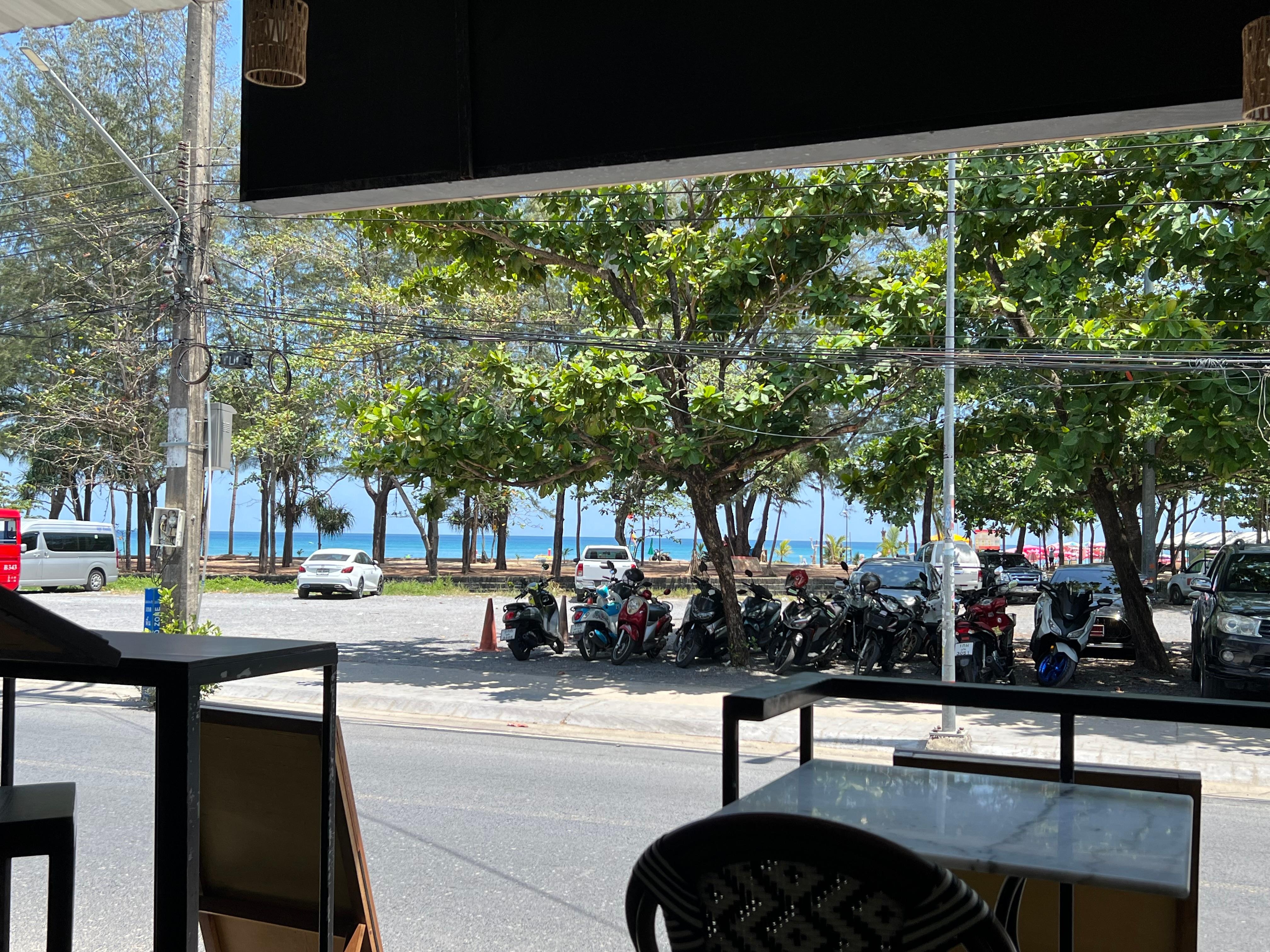 View of the beach from the restaurant 