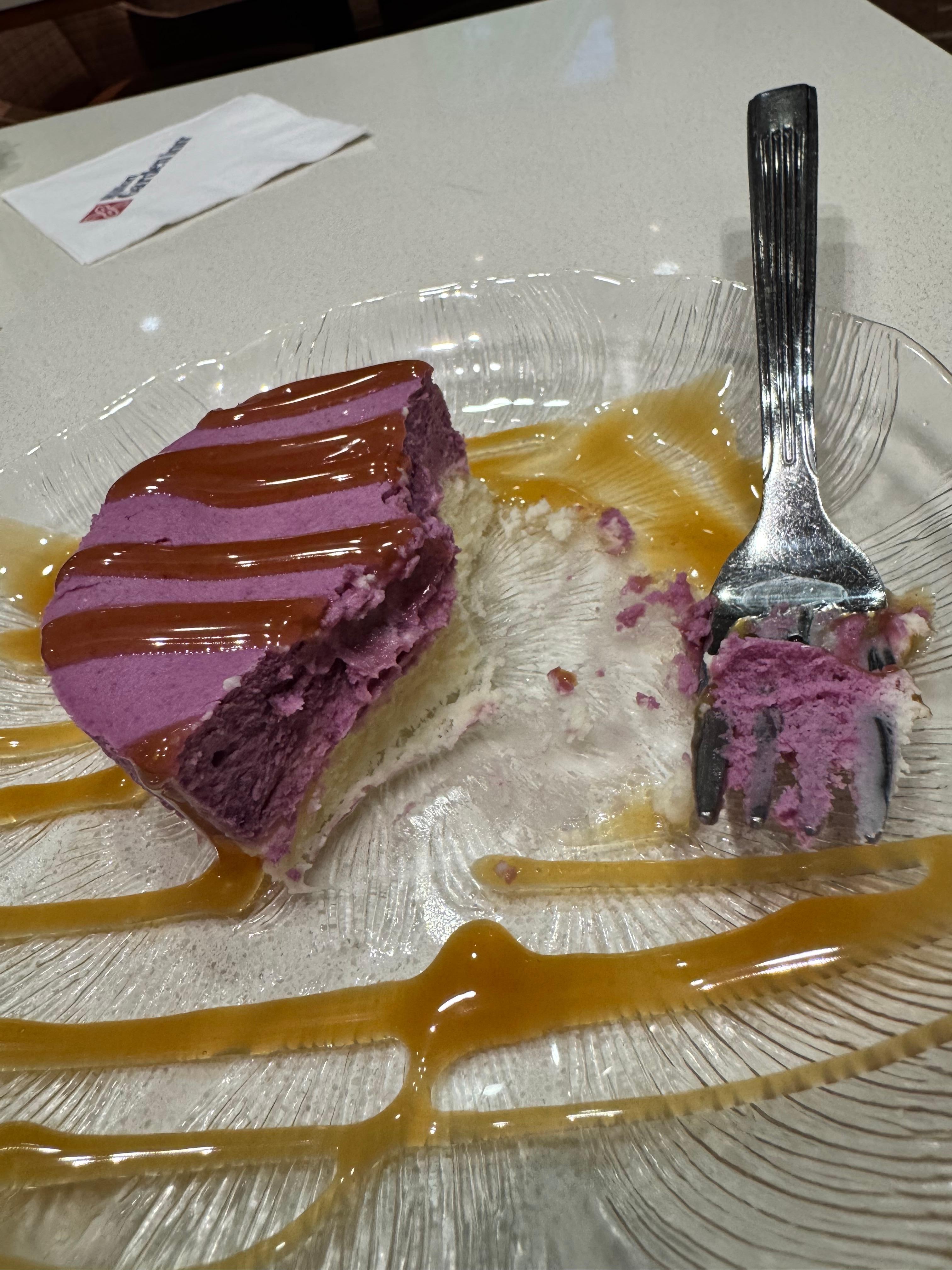 Purple Sweet Potato Cheesecake! A 1st for my g’mother & myself. LOVED IT. She ate half of it, b4 I got bck to the table. Lol. 