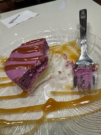 Purple Sweet Potato Cheesecake! A 1st for my g’mother & myself. LOVED IT. She ate half of it, b4 I got bck to the table. Lol.