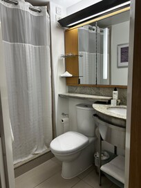 Simple bath with all of the essentials. Great show head.