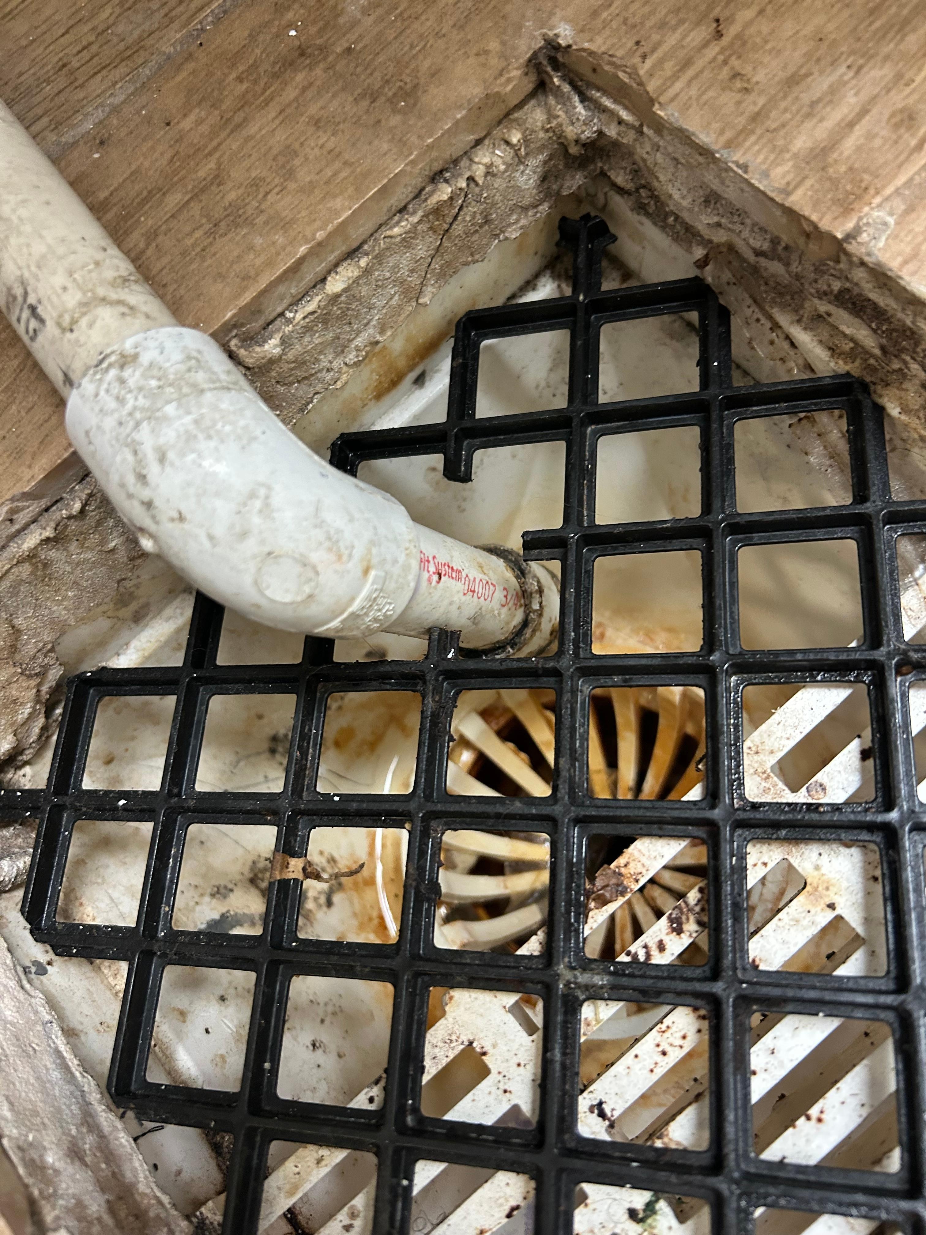 this is on the second floor of this a constant flow of water out of this tube into the pipe, which causes the carpet in the hallway to be very damp and smell very wet. It also has a loud noise coming out of that room.