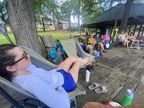 Watching the kids splash.