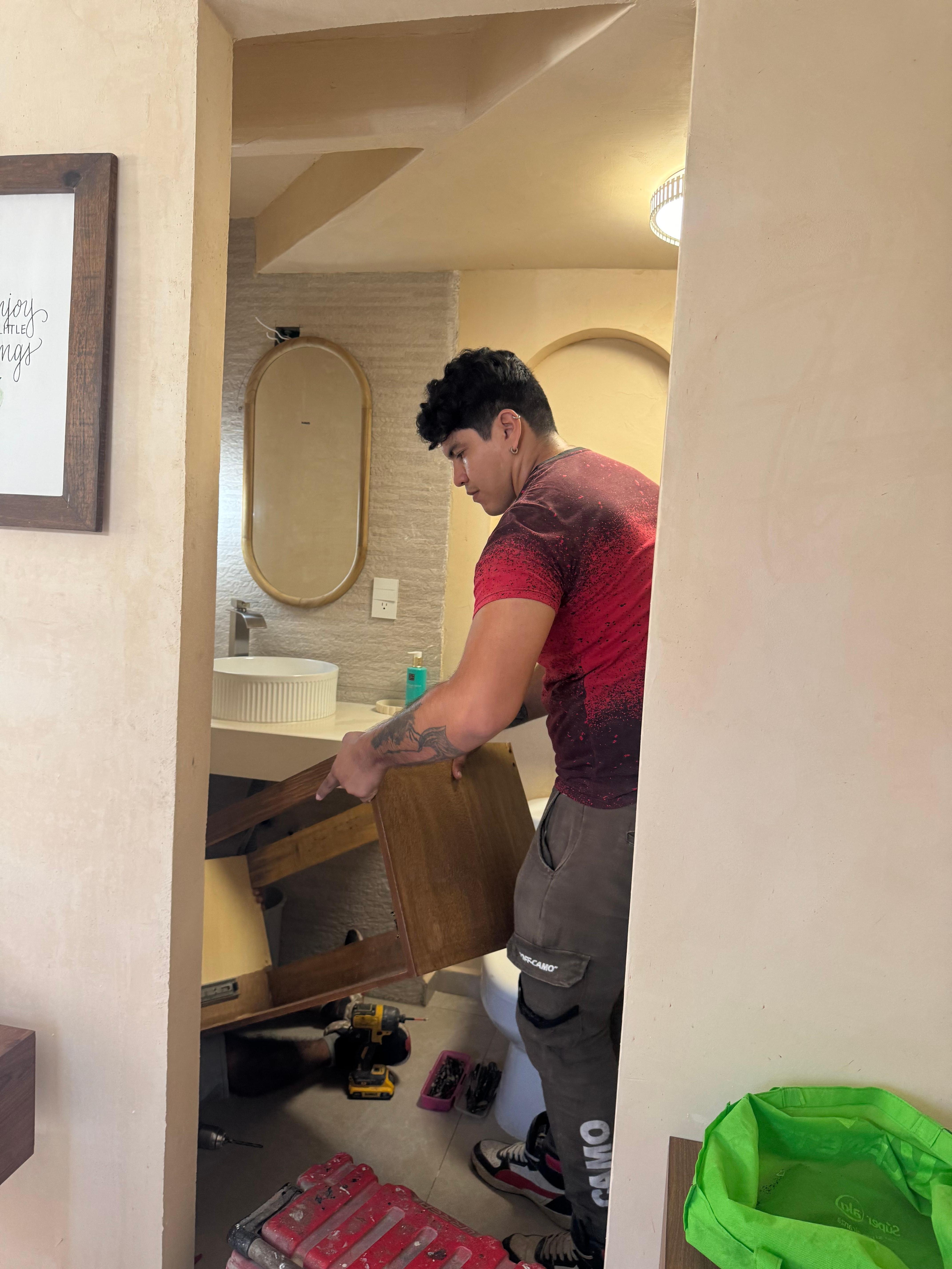 Fixing bathroom, no towels, didn’t check for hot water.