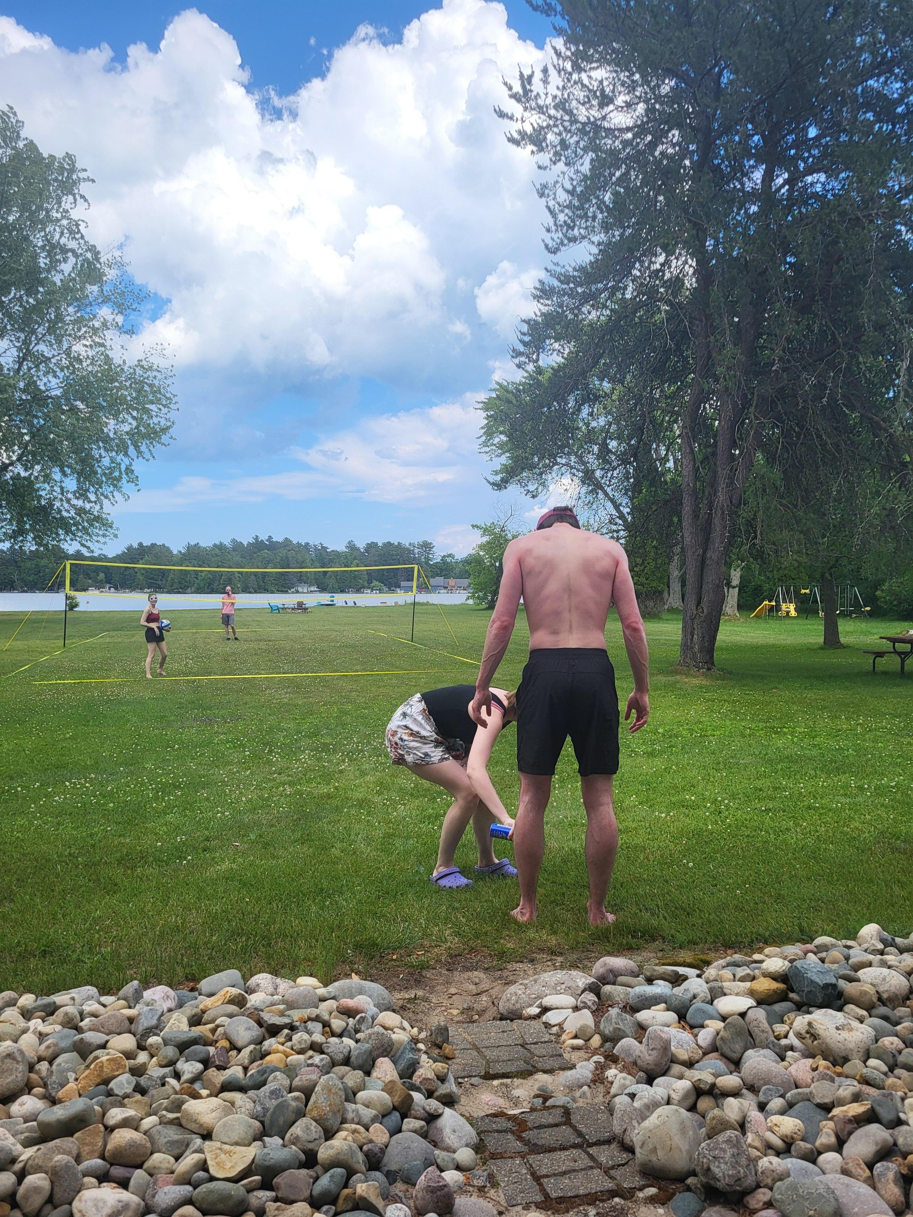 The kids enjoyed playing volleyball.