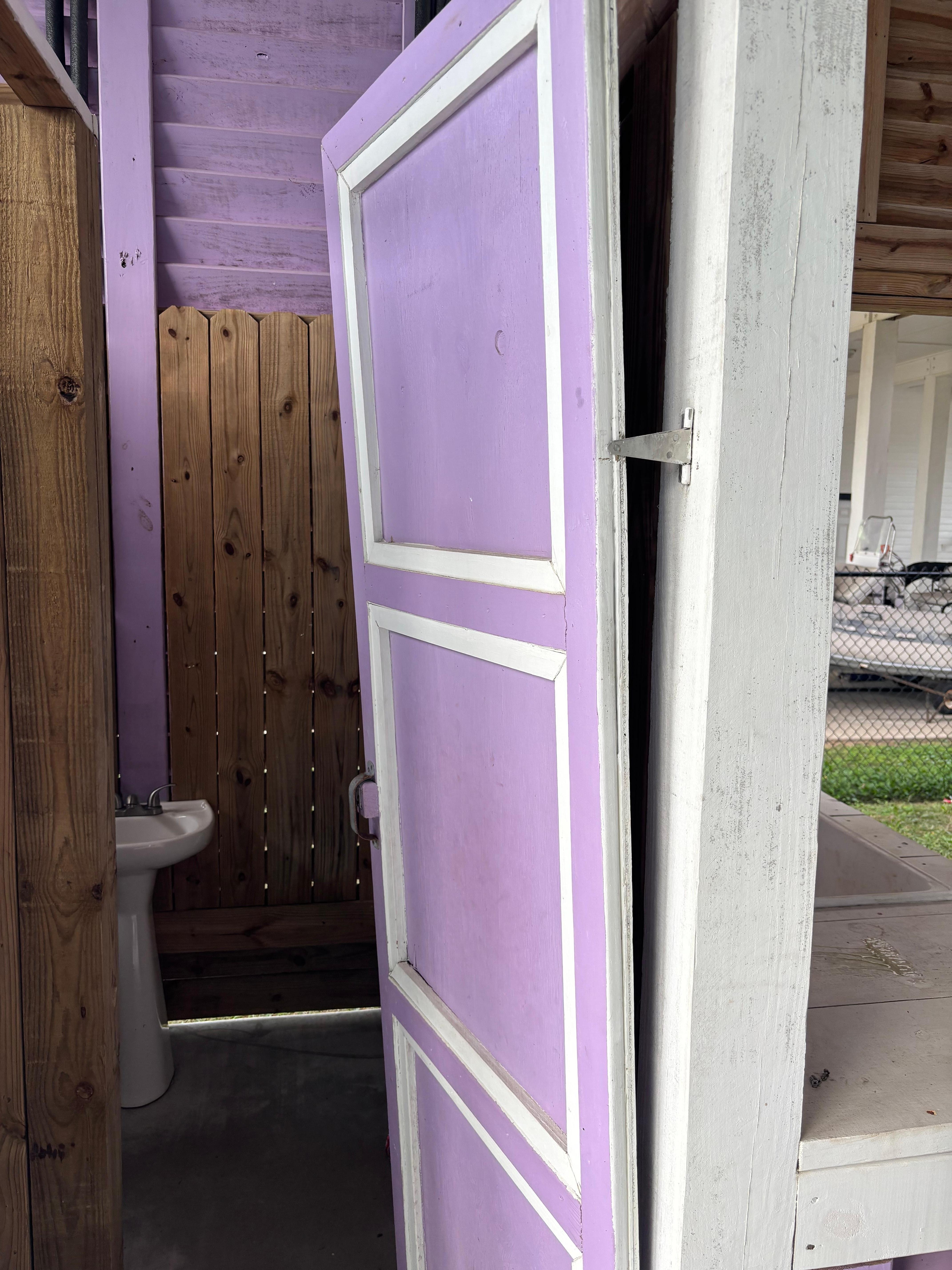 Door off the hinges for outdoor bathroom 
