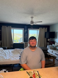 View from kitchen where everything you need and might want is there.