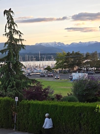 Views of the harbor in the evening at low tide.