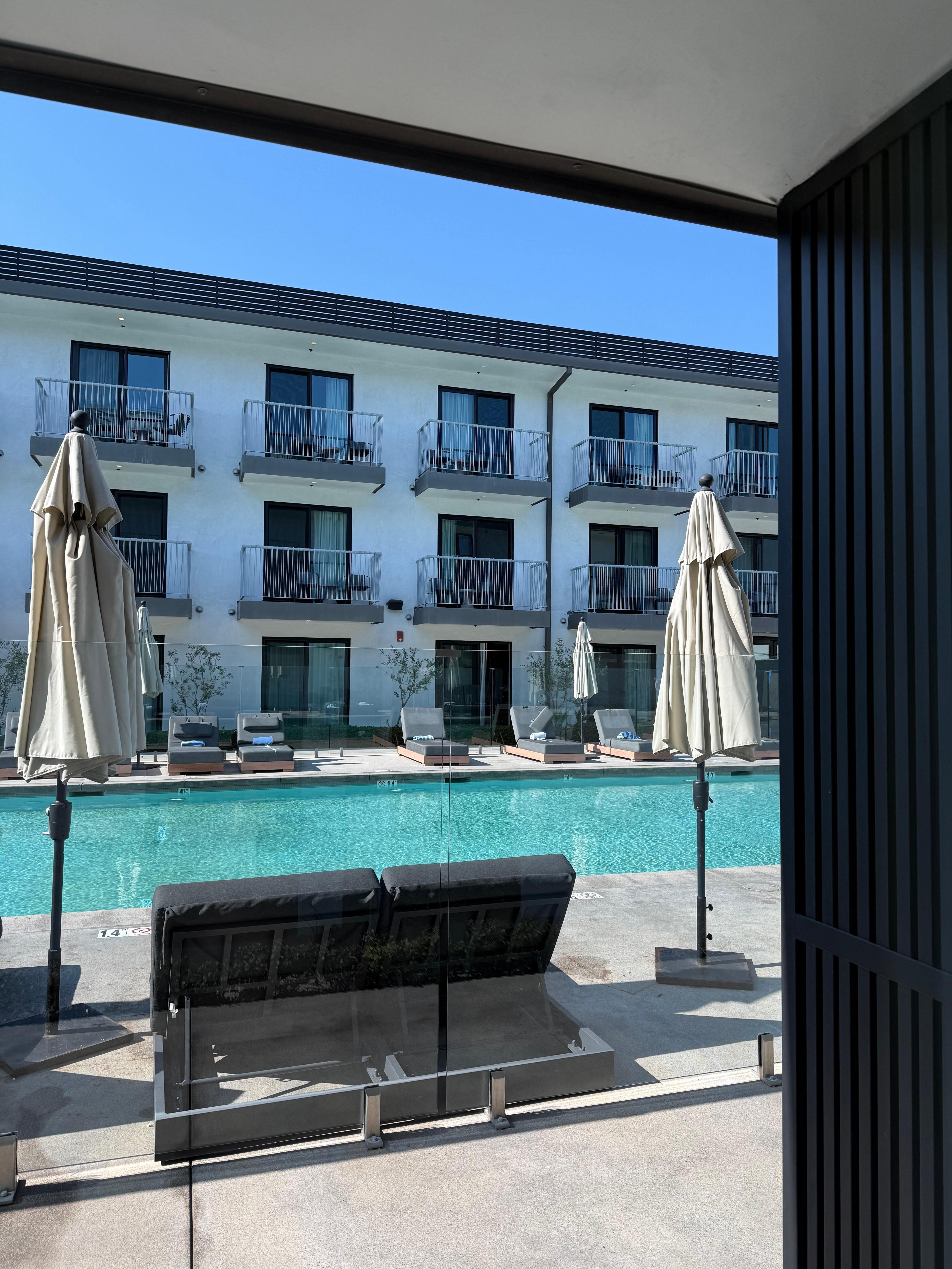 Nice photo of the building and pool