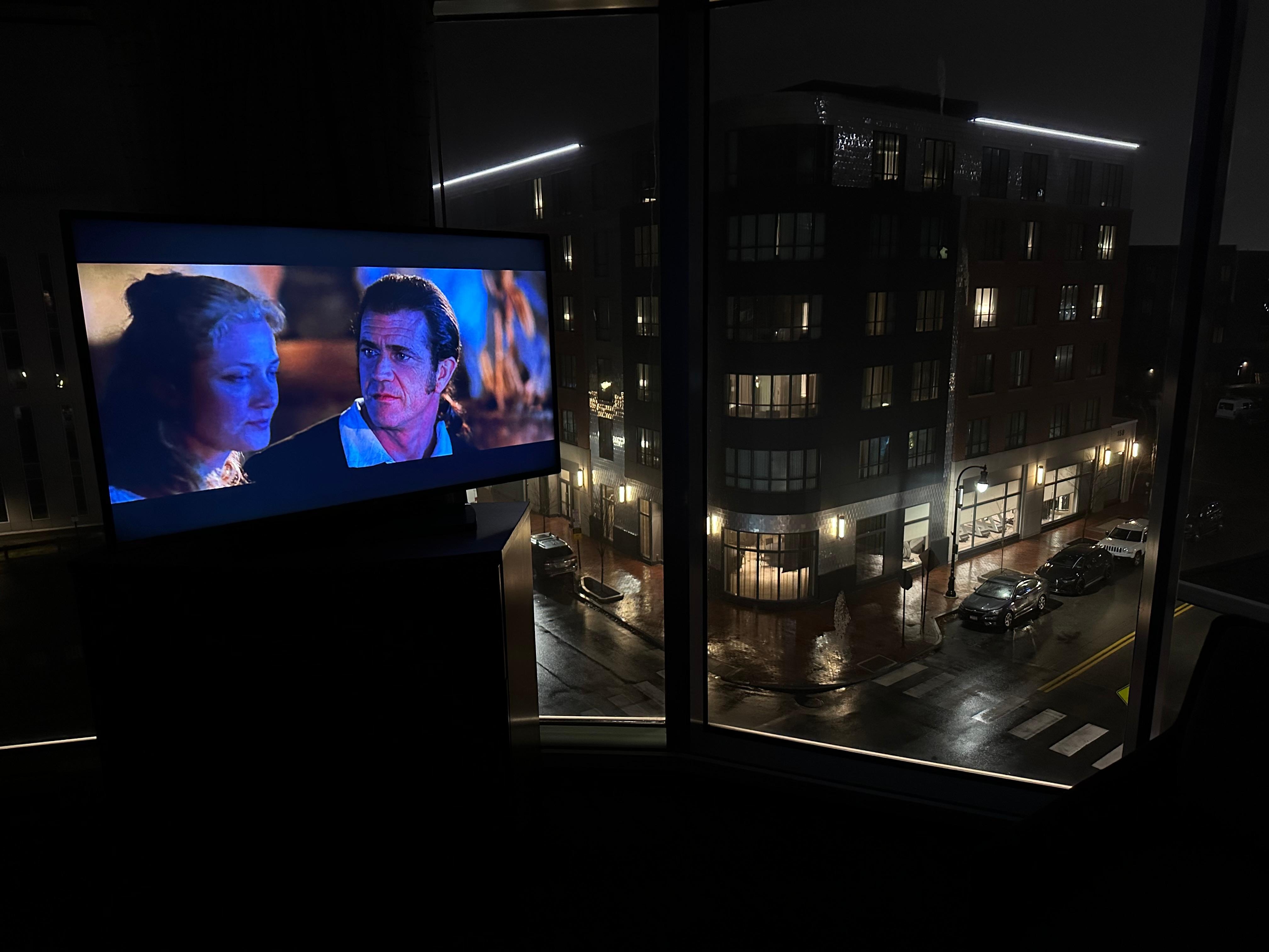Lovely view of the rainy night streets below