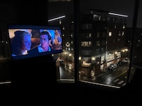 Lovely view of the rainy night streets below