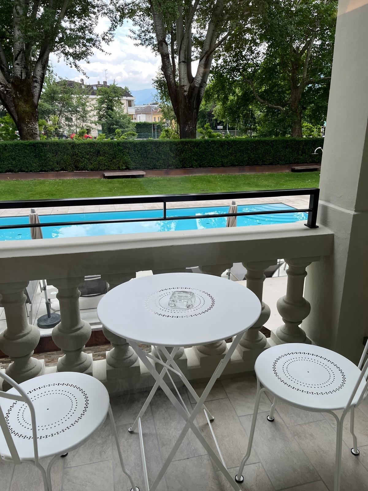 Our room with a balcony overlooking the pool. 