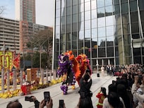 Dragon dance across the street from the hotel