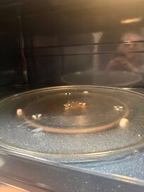 White globs of bacon grease in microwave
