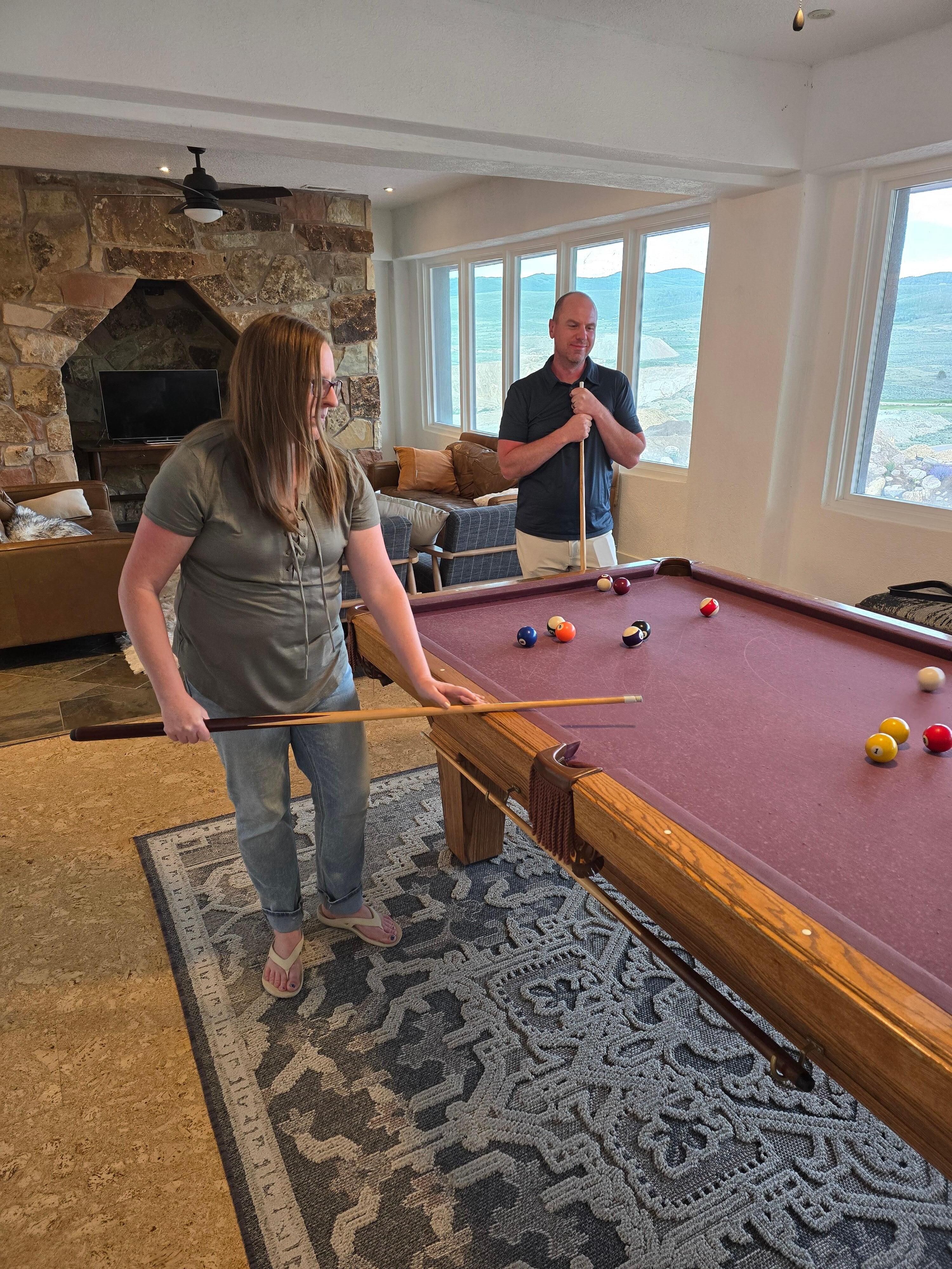 pool table next to foosball and air hockey (not pictured)