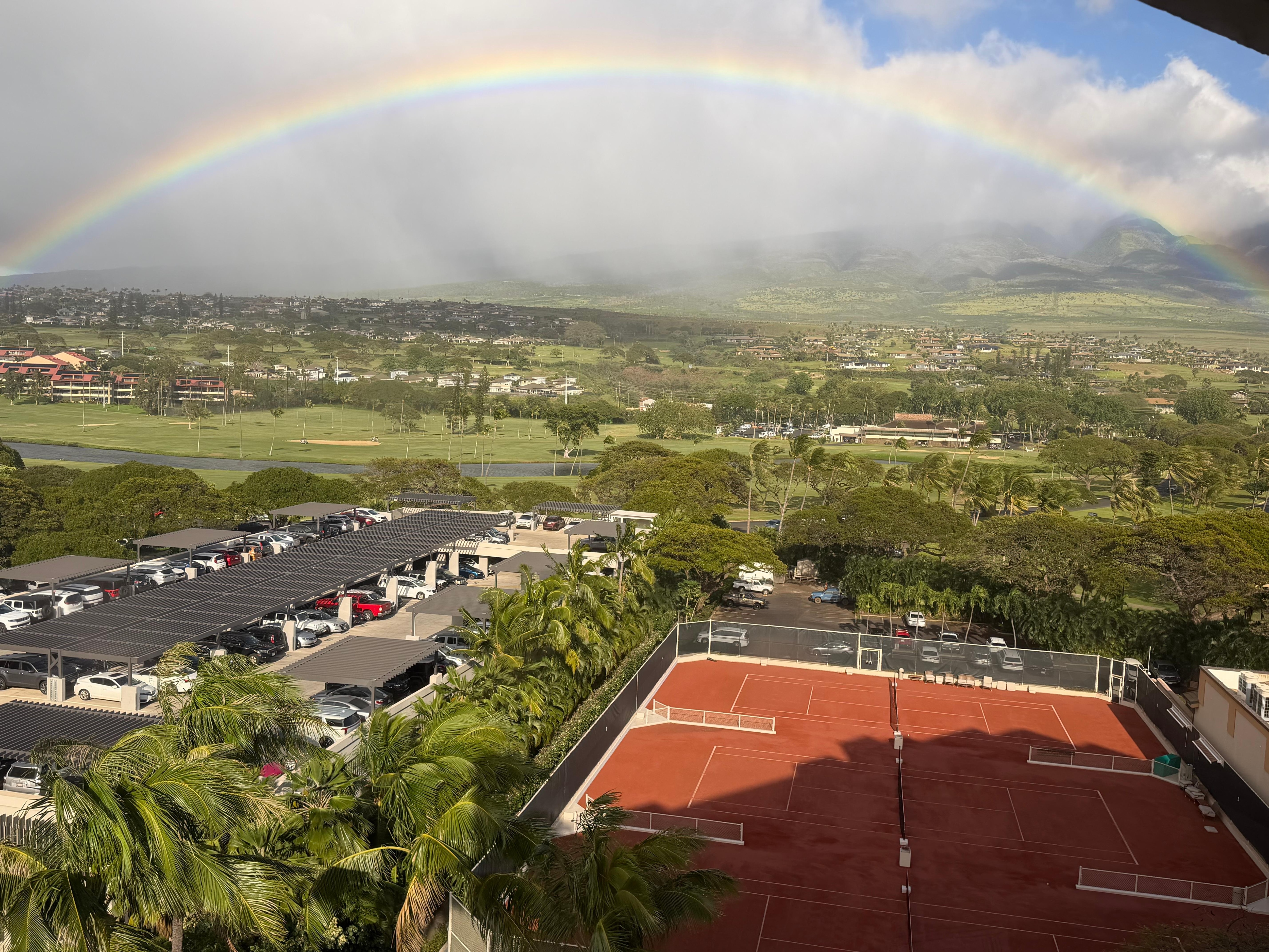 Rainbow caused by the sun. 