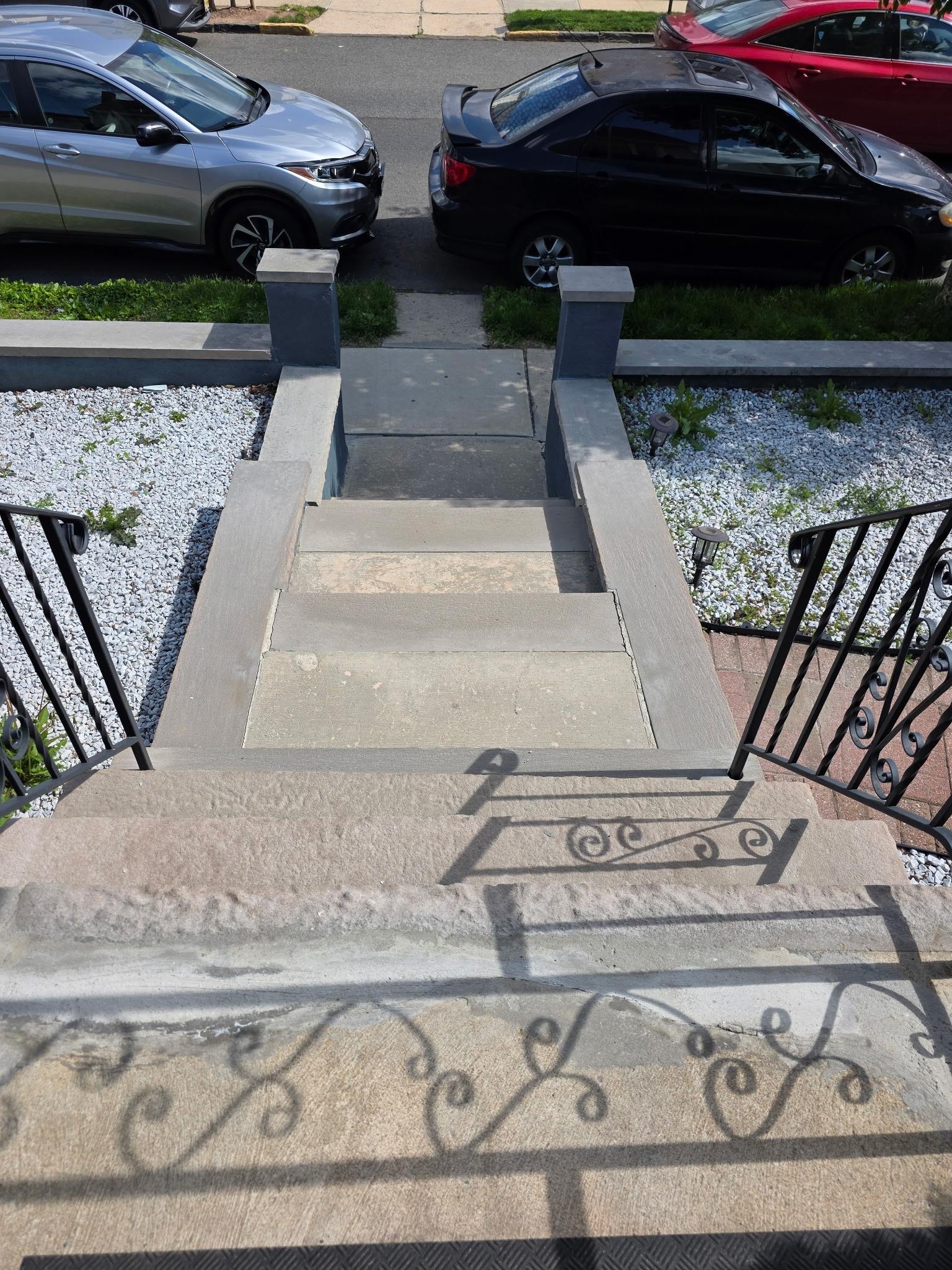 View of outside steps showing steapness going down