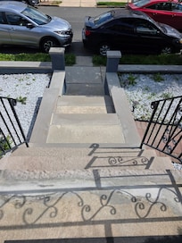 View of outside steps showing steapness going down