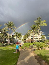 Afternoon rainbow over the resort.