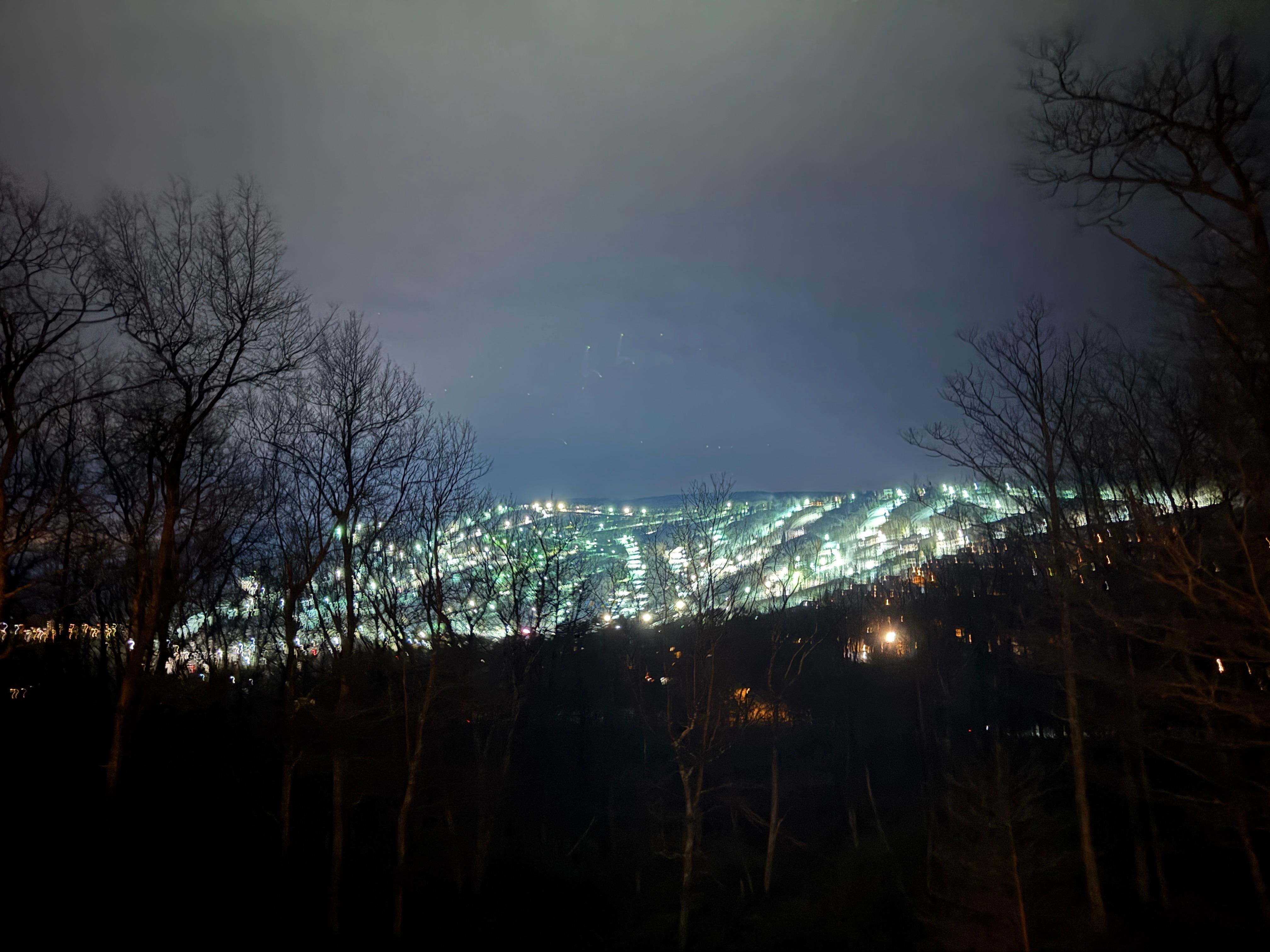 Night time view of the slopes from the deck. 