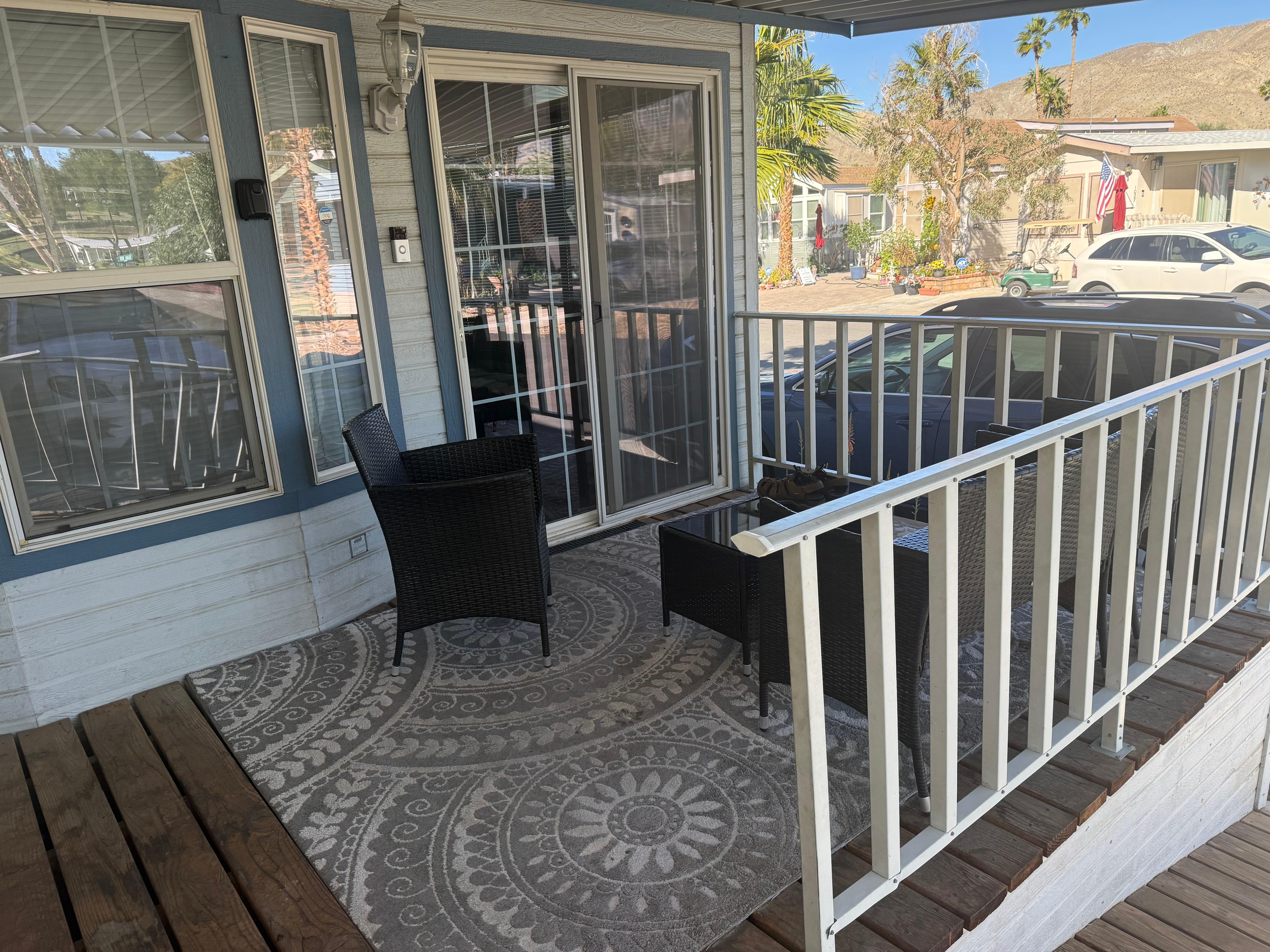 Front entrance and outdoor sitting area 