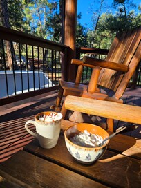Peaceful breakfast on the front porch