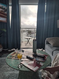 Waking up in the condo, looking out into the balcony.