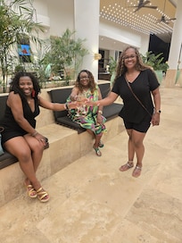 Ladies chilling in lobby after a return from the city.