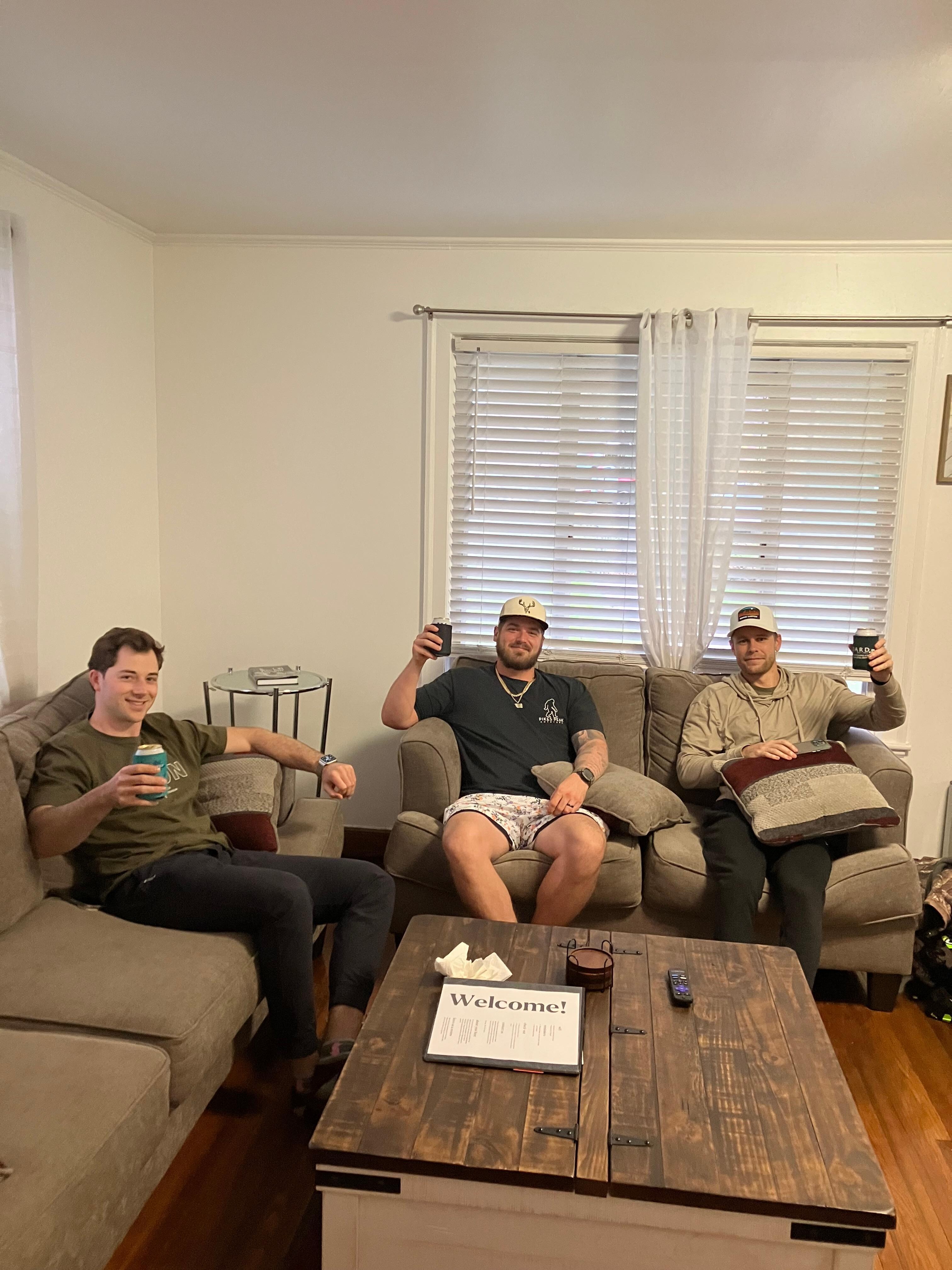 Relaxing in the living room after a hard day.