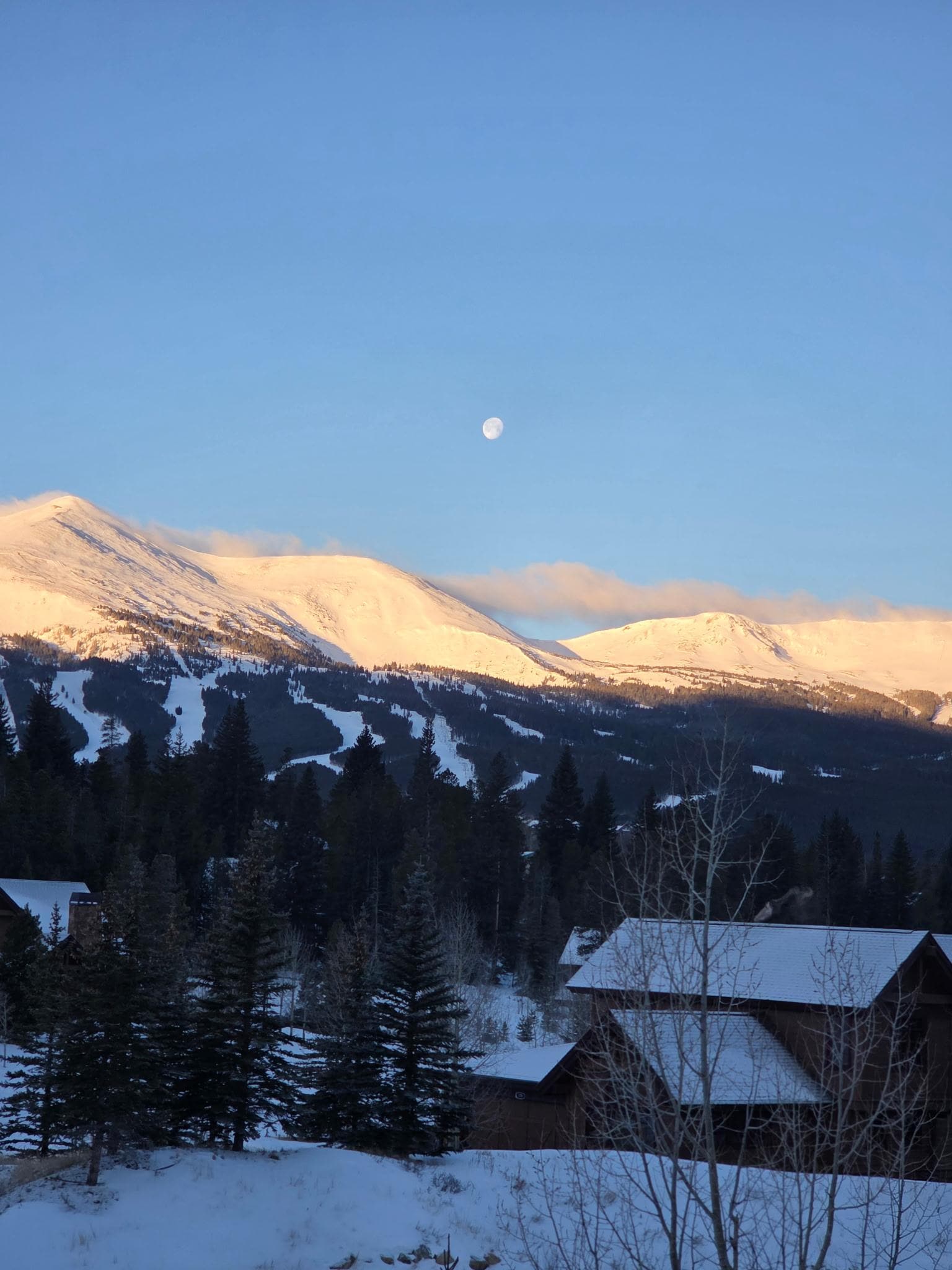 Moon setting in the morning over Breckenridge 