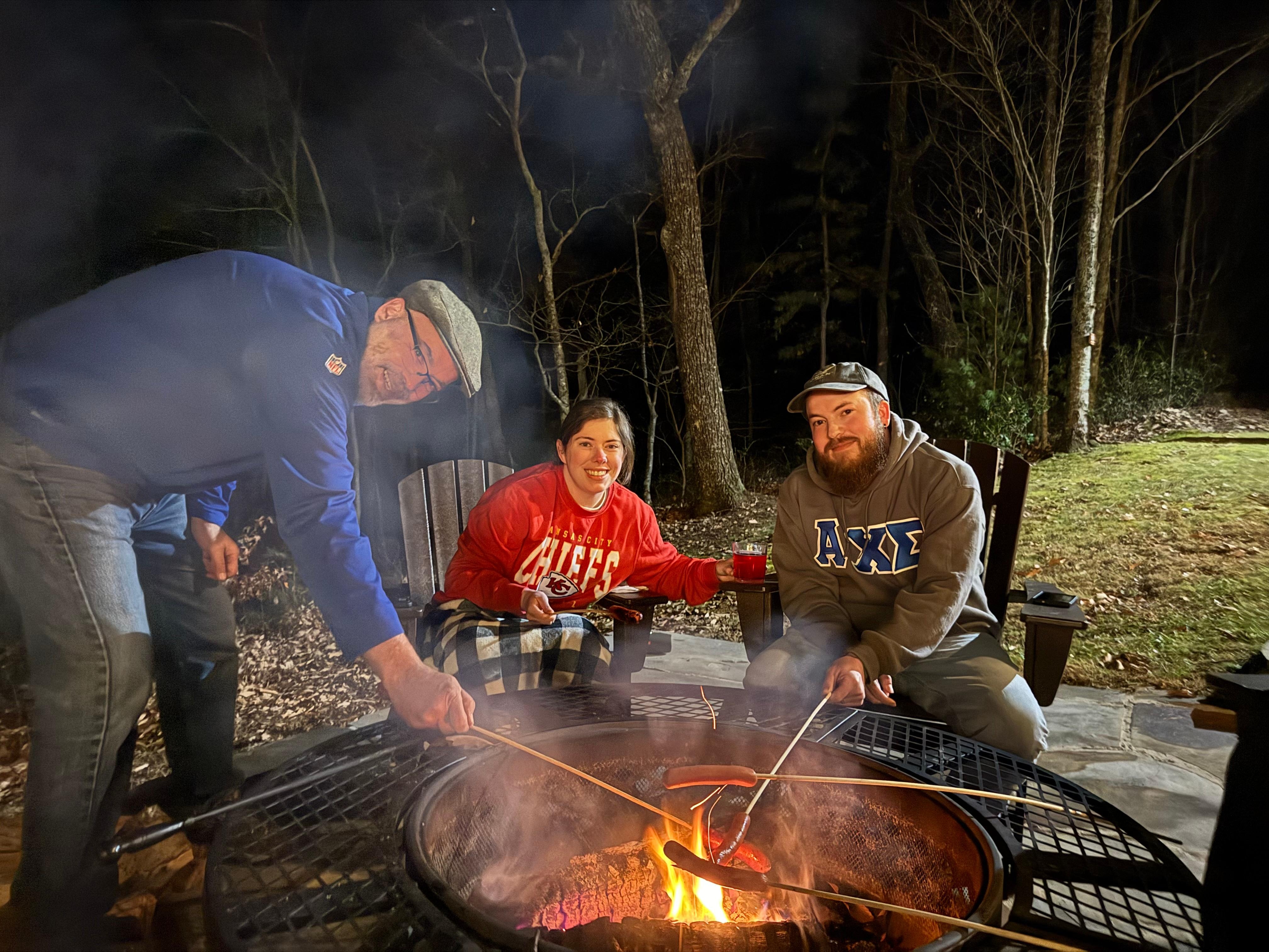 Cooking dinner at the fire pit.