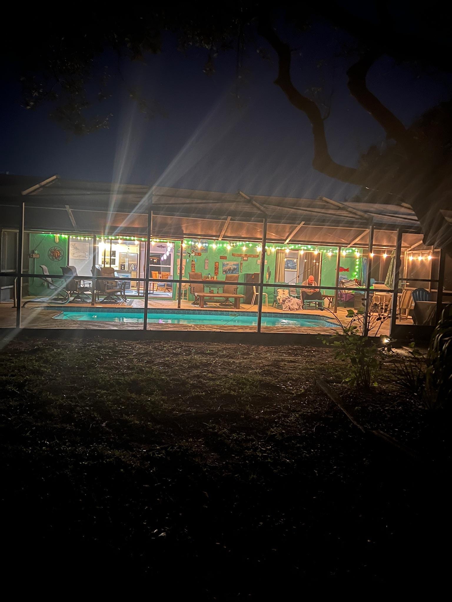 View from behind at night