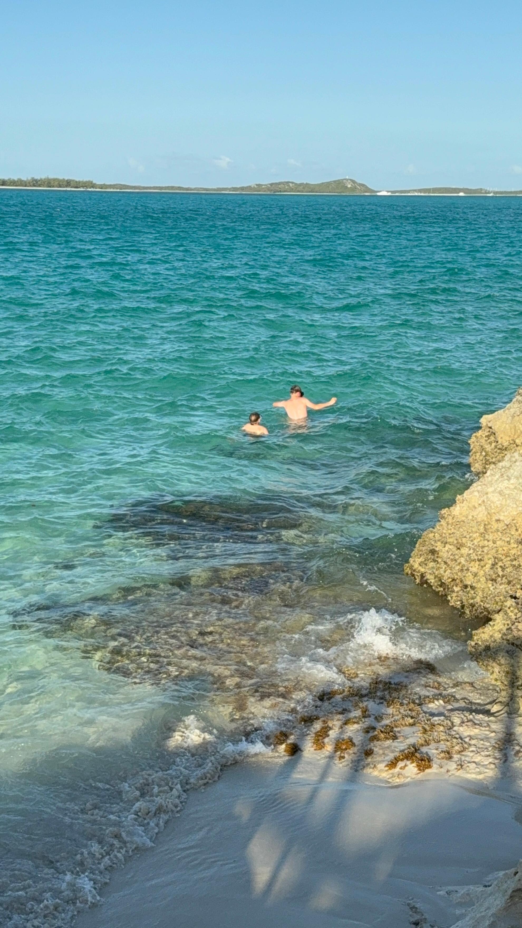 The boys snorkeling right out back! Easy and safe access into the water! 